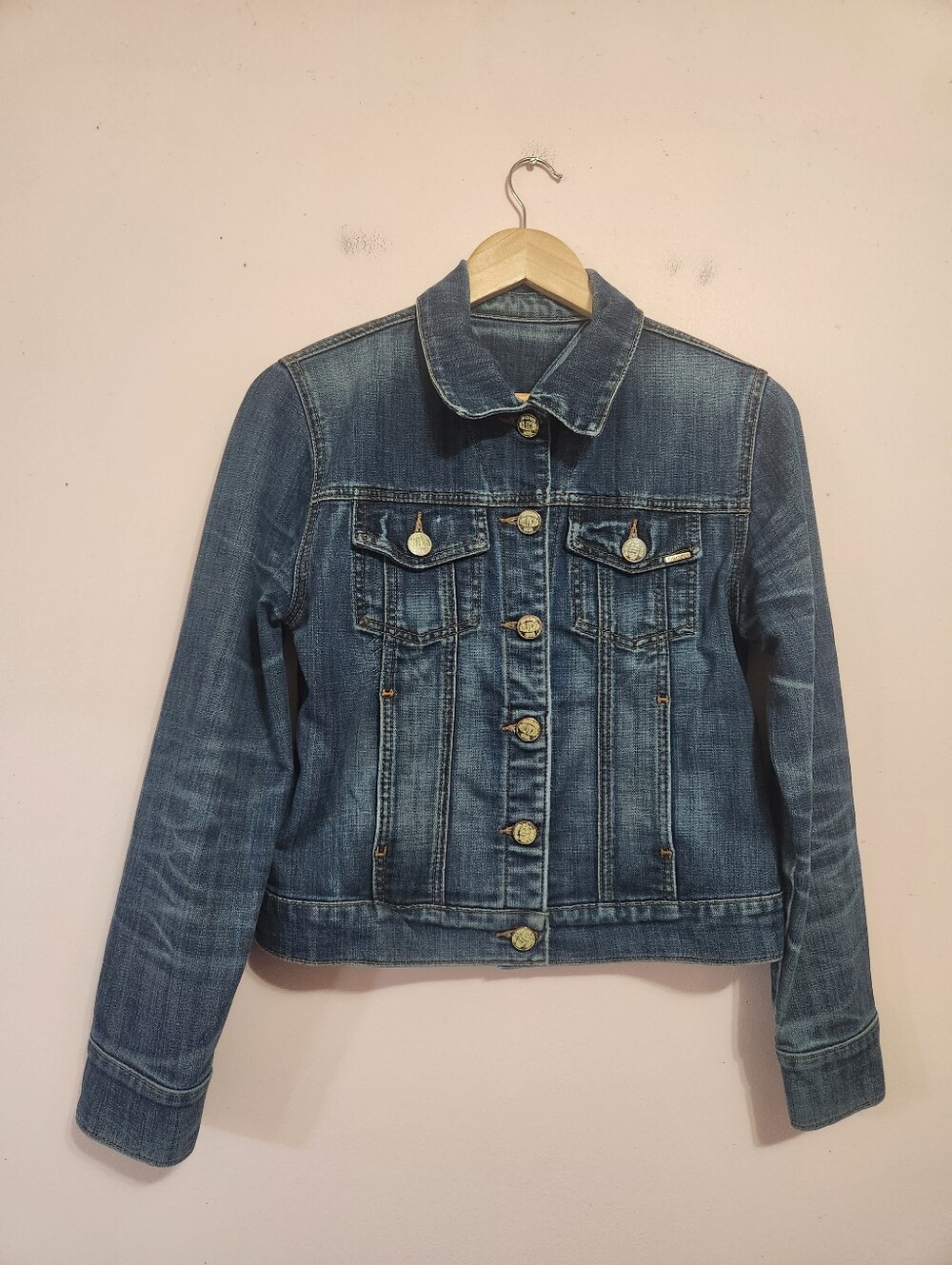 Vintage Tommy Hilfiger Premium Denim Jacket Distressed Y2K Blue Wash Indie Sz S